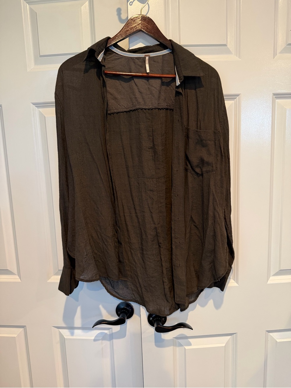 Free People Brown/Green Button-Down Sheer Overshirt